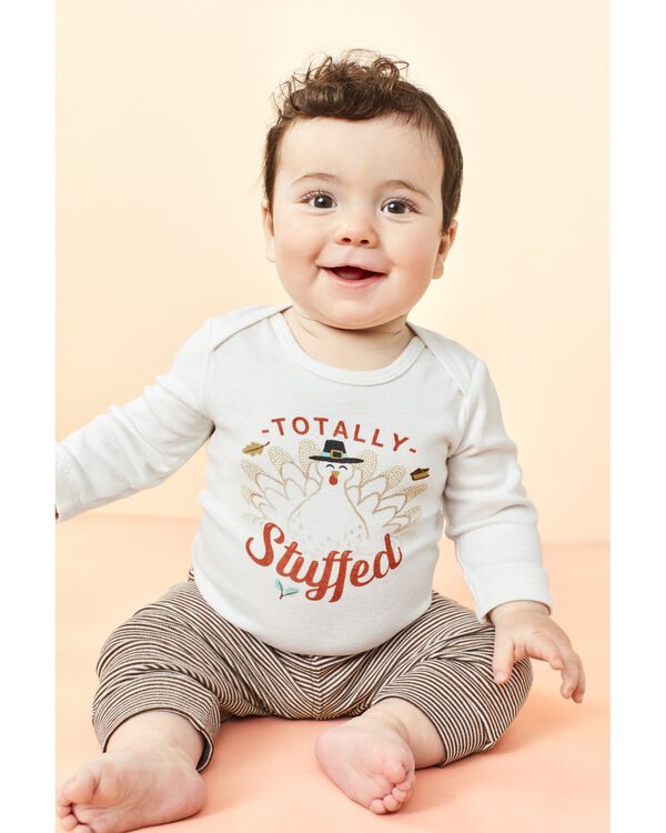 White/Brown Baby 2Piece Thanksgiving Bodysuit Pant Set